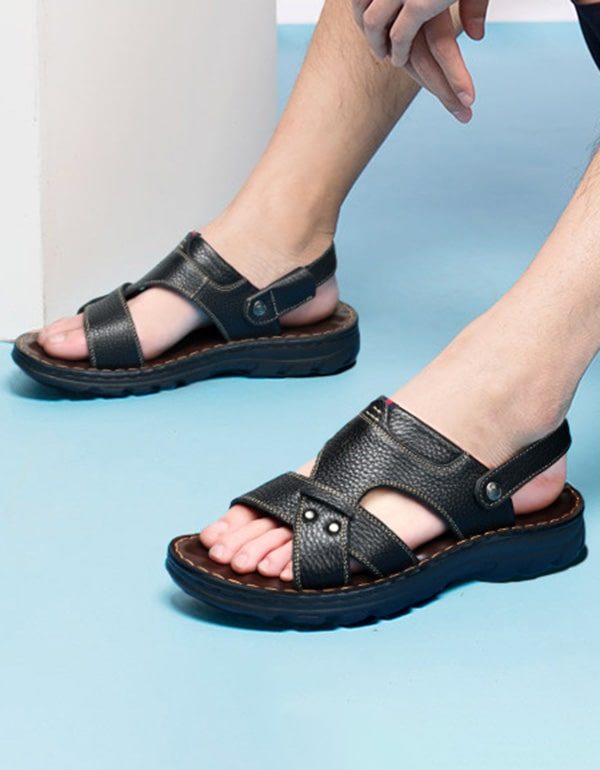 Handgemaakte Retro Lederen Herensandalen