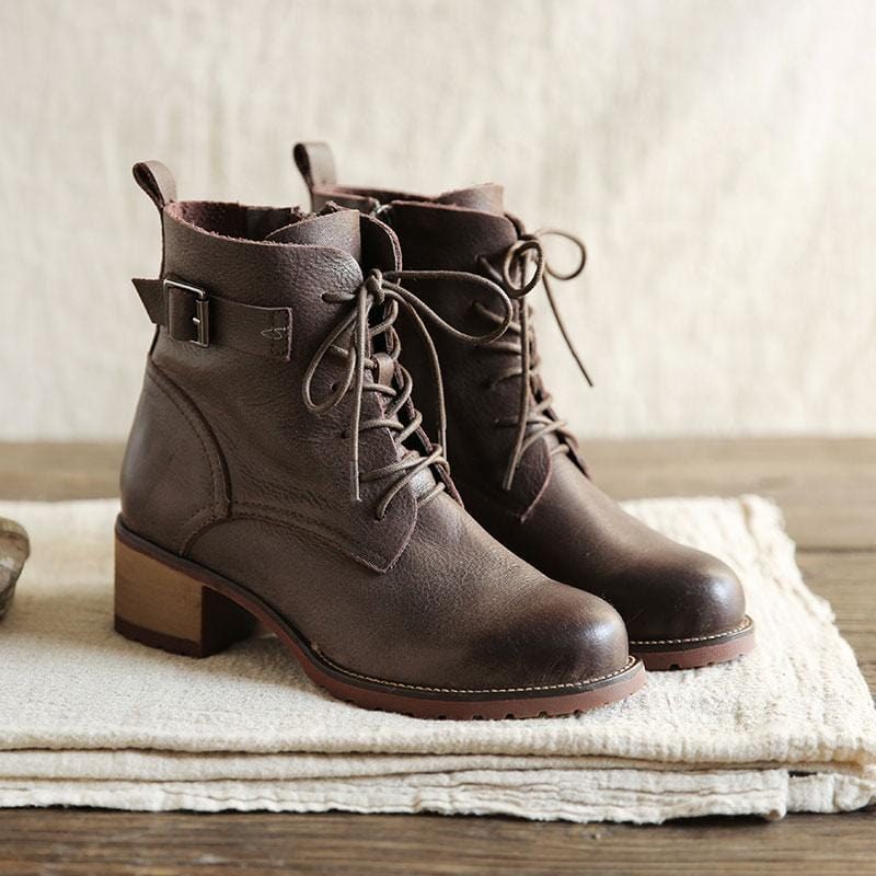 Dames Retro Herfst Winter Leren Martin Laarzen | Geschenkschoenen