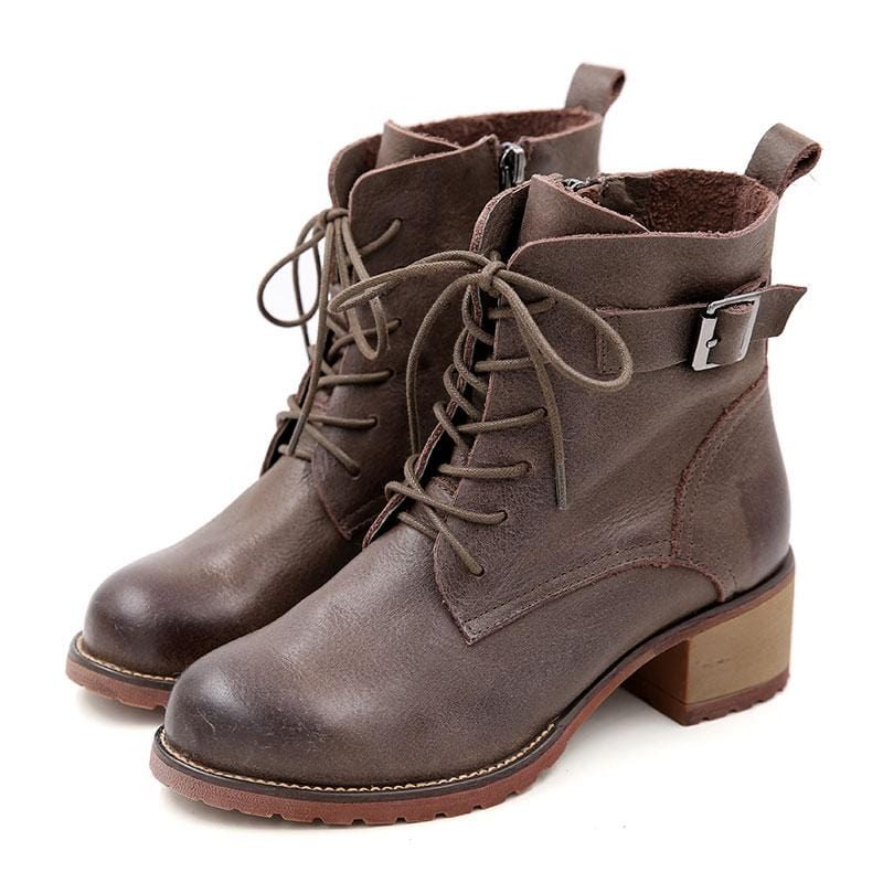 Dames Retro Herfst Winter Leren Martin Laarzen | Geschenkschoenen