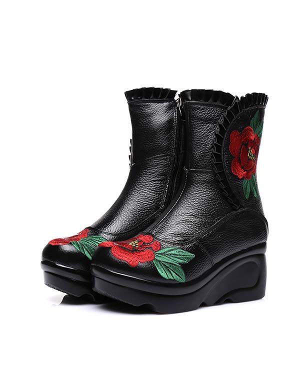 Etnische Stijl Handgemaakte Borduurwerk Wedge Boots