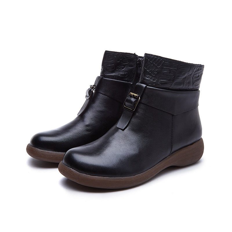 Gift Schoenen Herfst Winter Retro Lederen Handgemaakte Gesp Laarzen Vrouwen