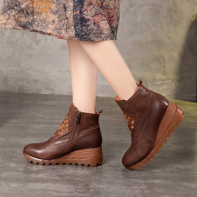 Handgemaakte Retro Borduur Wedge Boots