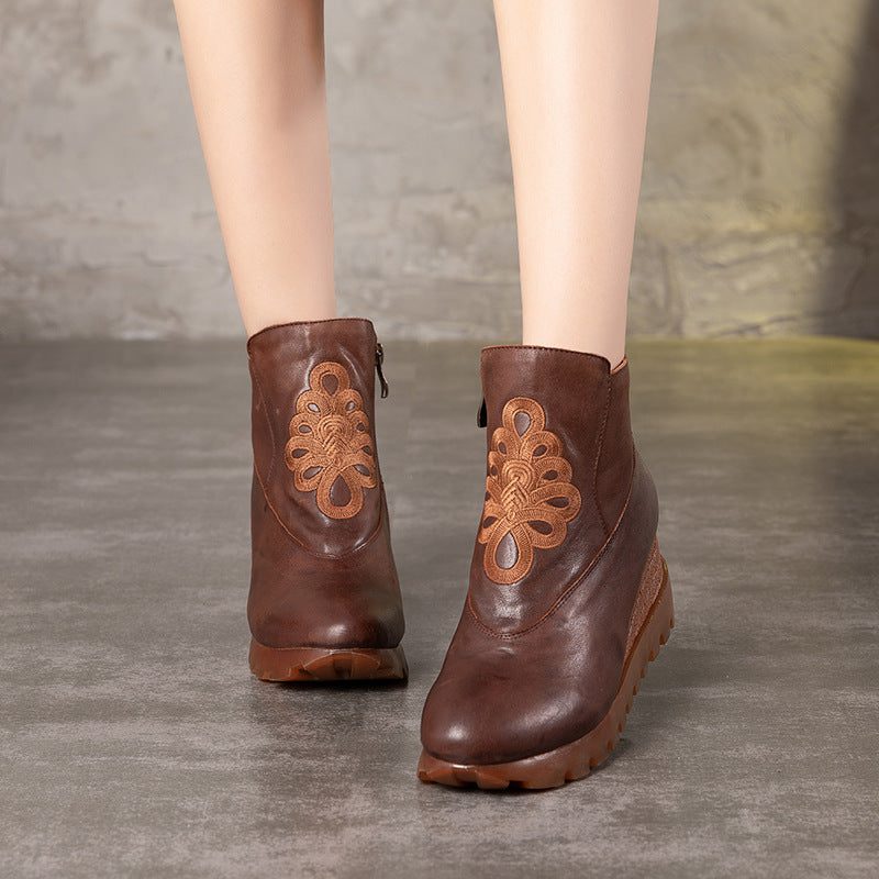 Handgemaakte Retro Borduur Wedge Boots