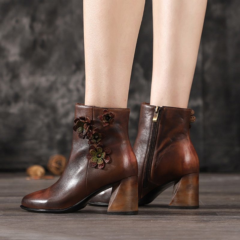 Herfst Winter Dikke Retro Leren Dames Enkellaarsjes | Cadeau Schoenen