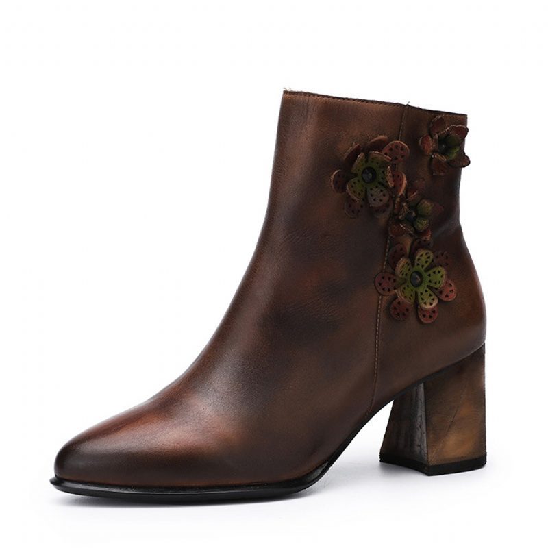 Herfst Winter Dikke Retro Leren Dames Enkellaarsjes | Cadeau Schoenen