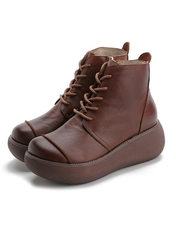 Herfst Winter Handgemaakte Retro Leren Wedge Boots