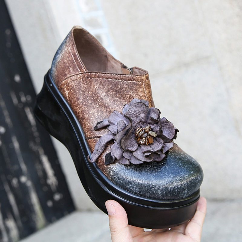 Herfst Winter Retro Lederen Platform Kleur Bijpassende Damesschoenen | Cadeau Schoenen