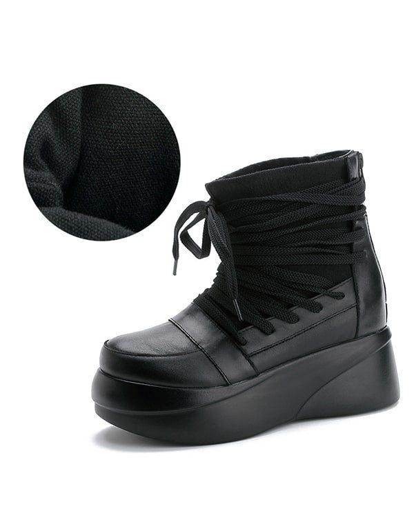 Herfst Winter Retro Leren Veterschoenen Platform