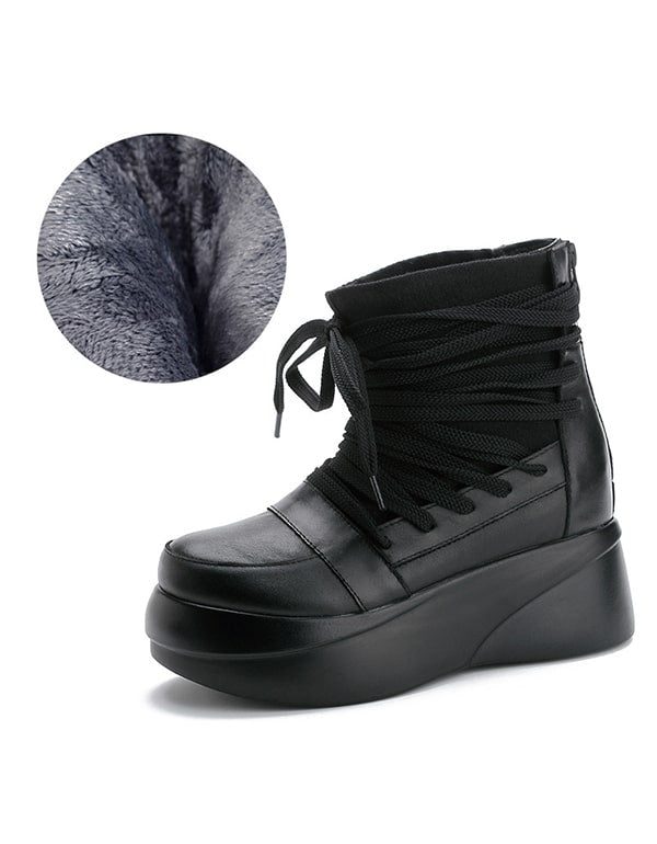 Herfst Winter Retro Leren Veterschoenen Platform