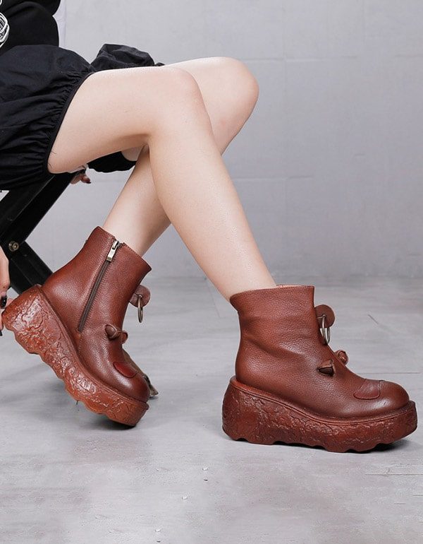 Herfst Winter Waterdichte Leren Retro Platform Laarzen