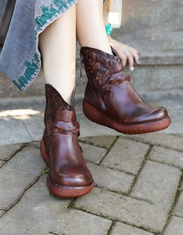 Lente Herfst Ronde Kop Handgemaakte Vintage Wedge Boots