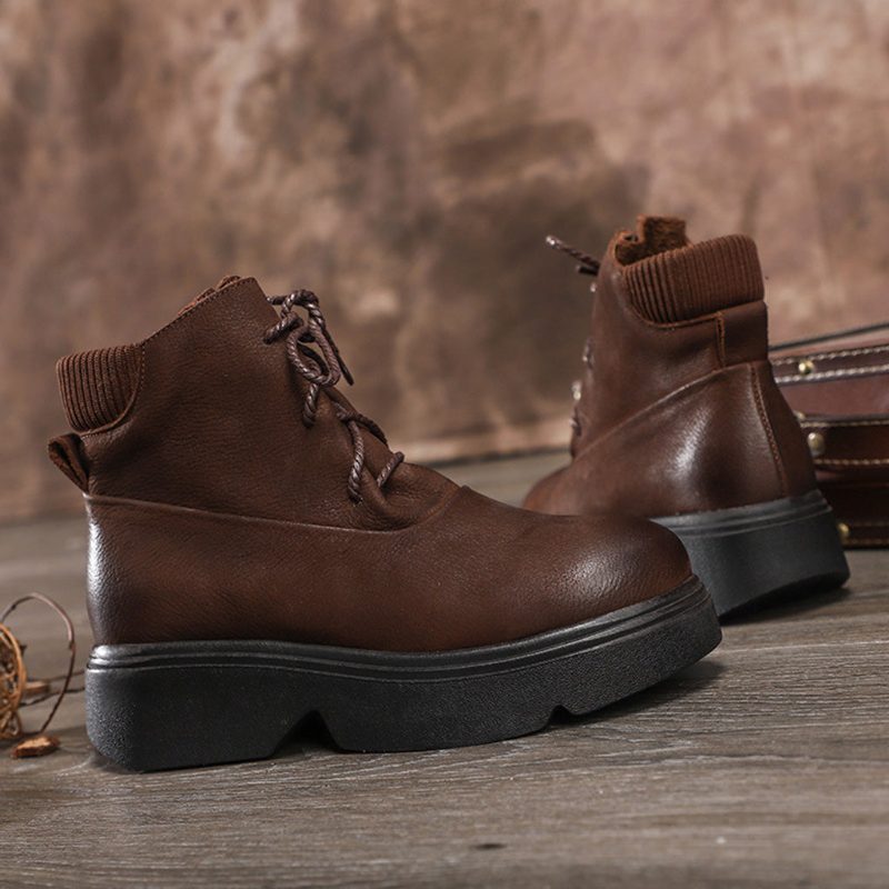 Leren Plateau Winterlaarzen Met Ronde Kop | Cadeau Schoenen