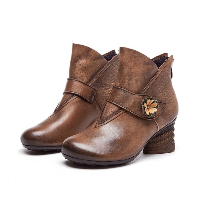 Winter Retro Leren Chunky Enkellaarsjes | Cadeau Schoenen