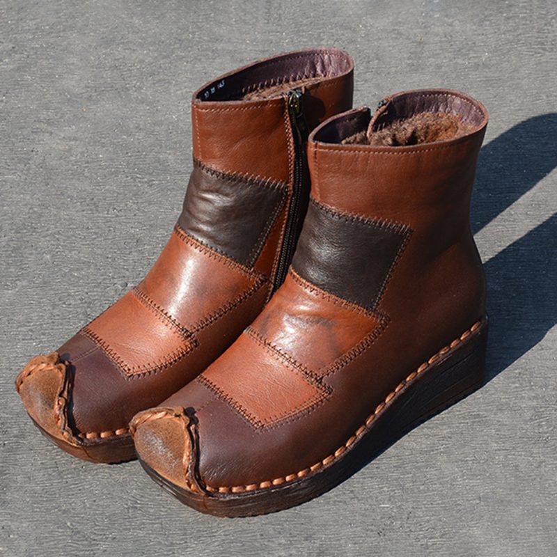 Winter Retro Leren Fluwelen Laarzen | Cadeau Schoenen