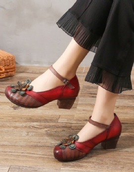 Dames Retro Chunky Heels Rode Pumps