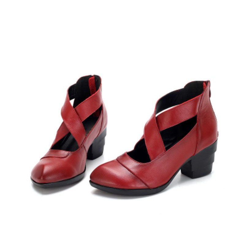 Handgemaakte Cross Strap Zomer Chunky Heels