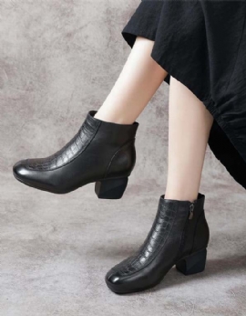 Handgemaakte Retro Lederen Gepolijste Chunky Heel Boots