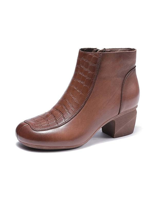 Handgemaakte Retro Lederen Gepolijste Chunky Heel Boots