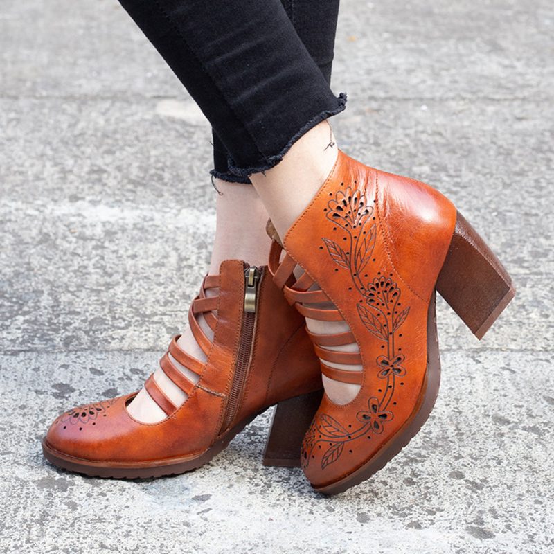 Handgemaakte Retro Lederen Vintage Chunky Schoenen