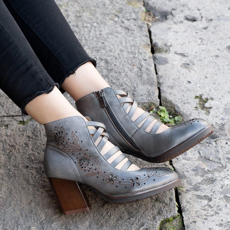 Handgemaakte Retro Lederen Vintage Chunky Schoenen