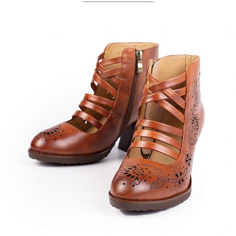 Handgemaakte Retro Lederen Vintage Chunky Schoenen