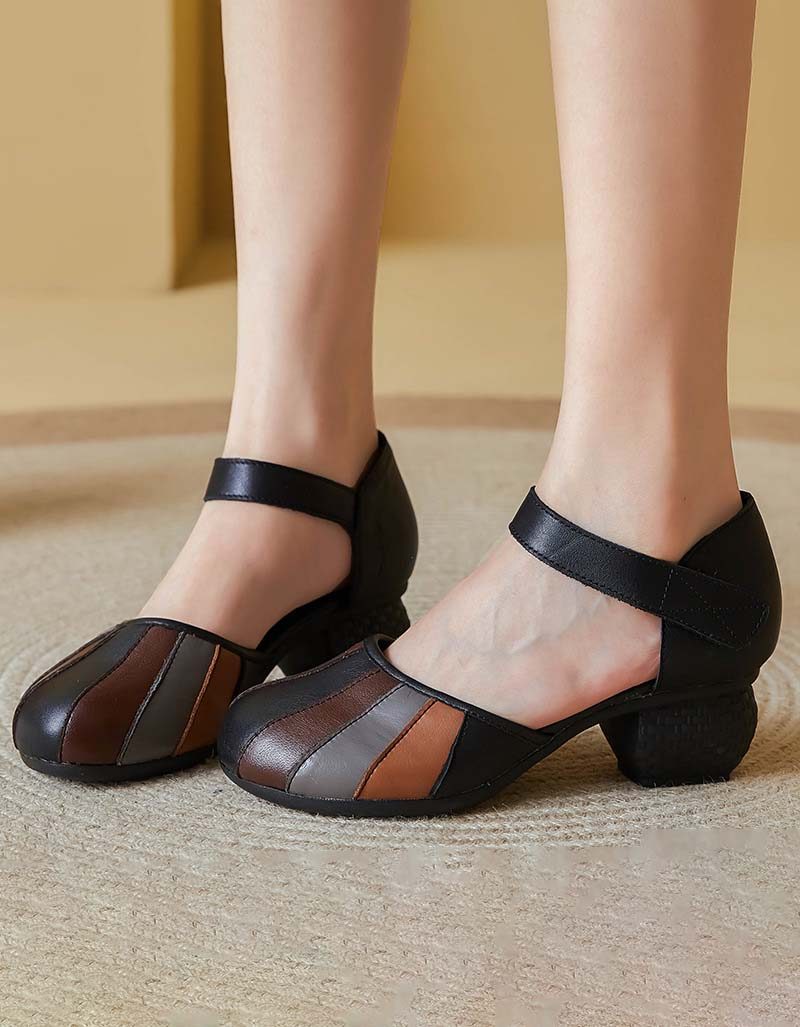 Kleurrijke Retro Sandalen Met Stevige Hakken Met Ronde Kop