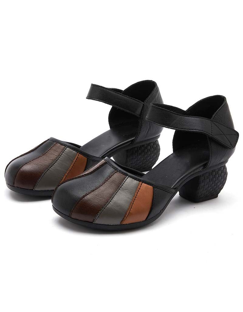 Kleurrijke Retro Sandalen Met Stevige Hakken Met Ronde Kop