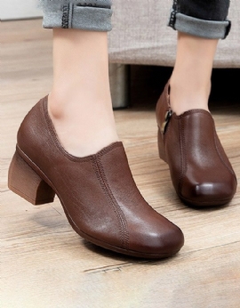 Lente Retro Leren Elegante Chunky Schoenen