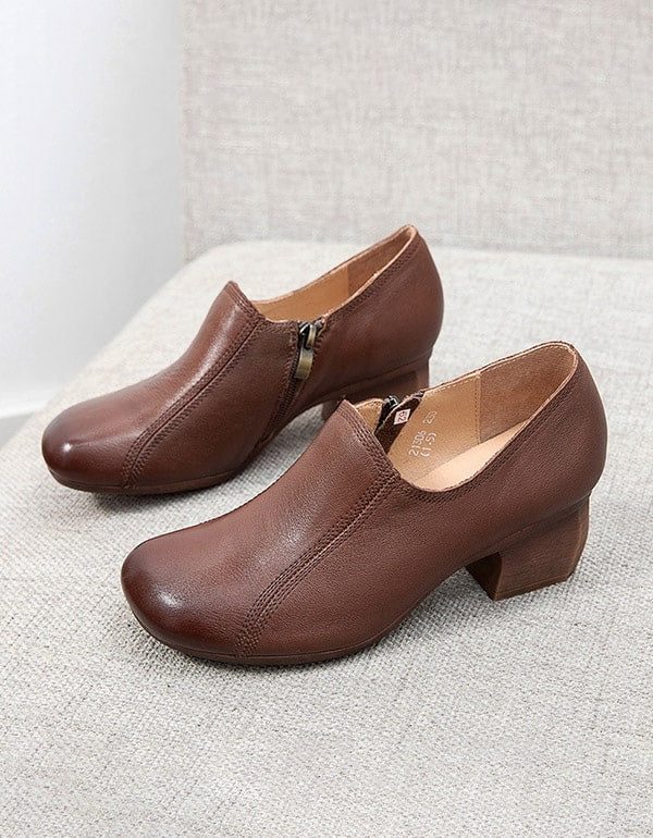 Lente Retro Leren Elegante Chunky Schoenen