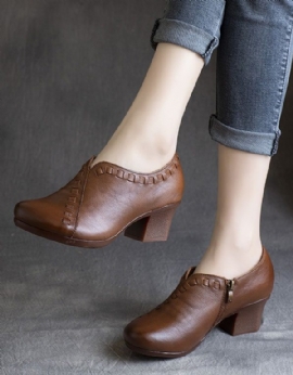 Lente Retro Leren Schoenen Met Chunky Heels