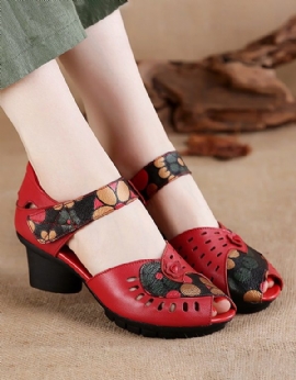 Leren Etnische Chunky Sandalen Met Visteentjes En Print