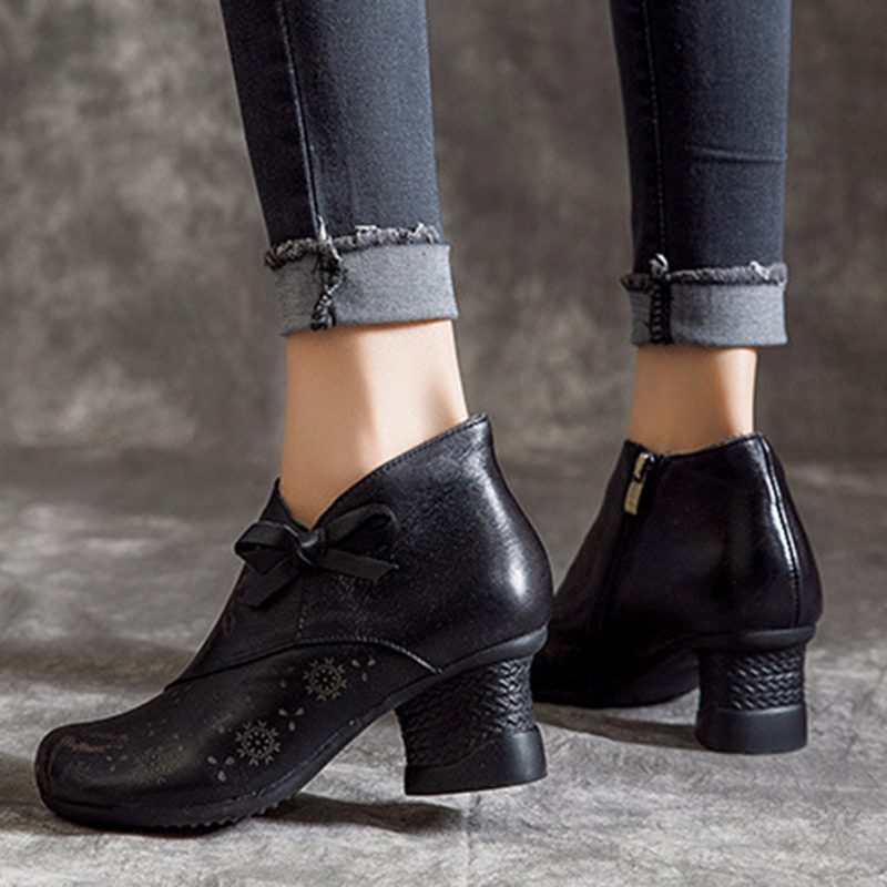 Leren Retro Chunky Schoenen In Nationale Stijl