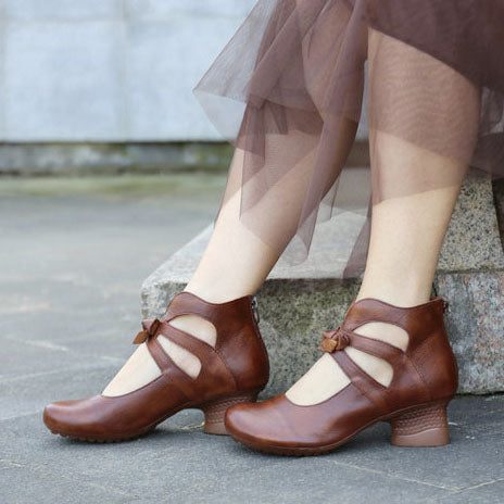 Leren Retro Elegante Chunky Damesschoenen| Cadeau Schoenen