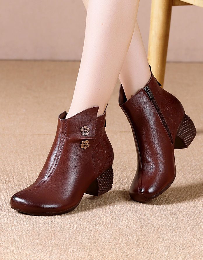 Onregelmatige Reliëf Retro Chunky Heel Boots