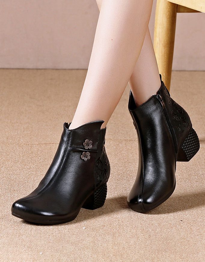 Onregelmatige Reliëf Retro Chunky Heel Boots