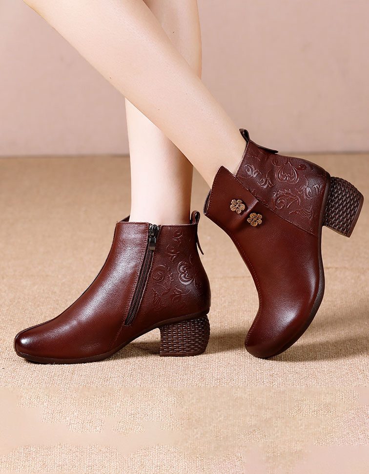 Onregelmatige Reliëf Retro Chunky Heel Boots