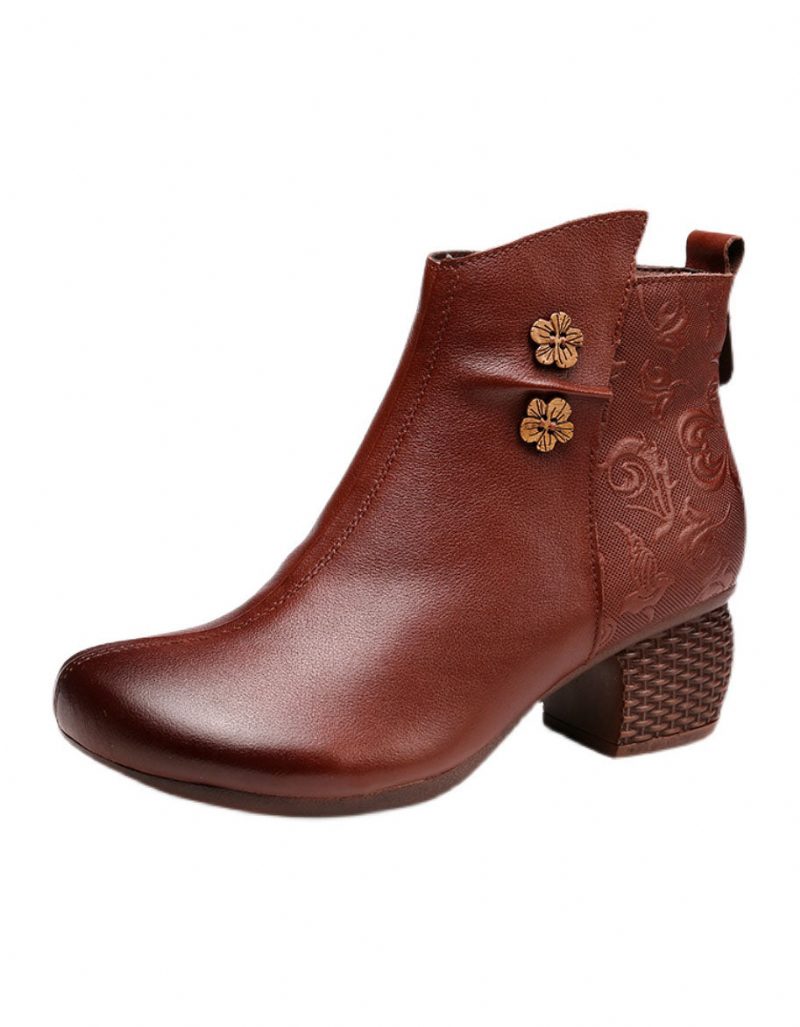 Onregelmatige Reliëf Retro Chunky Heel Boots