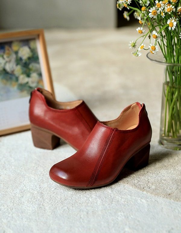 Retro Elegante Stevige Schoenen Met Ritssluiting Aan De Achterkant