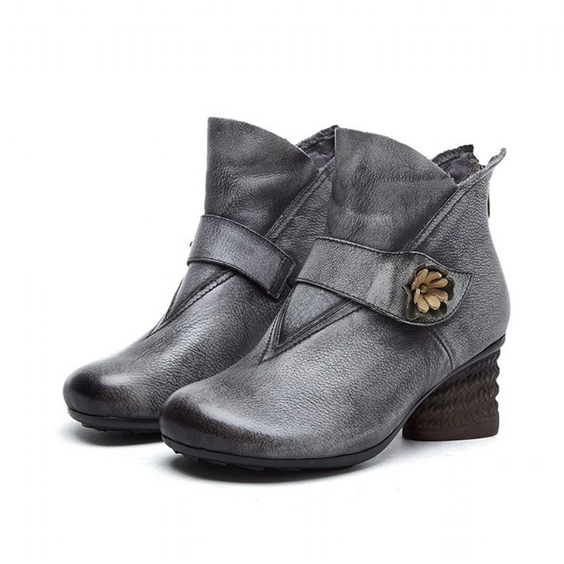 Winter Retro Leren Chunky Enkellaarsjes | Cadeau Schoenen