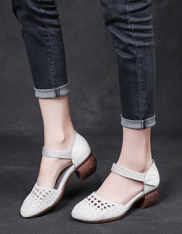 Zomer Geweven Enkelband Retro Chunky Schoenen