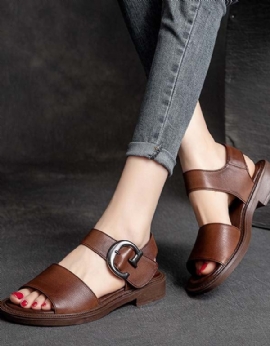 Handgemaakte Retro Lederen Sandalen Met Grote Gesp