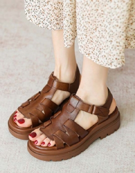 Handgemaakte Vintage Open Teen Platform Sandalen