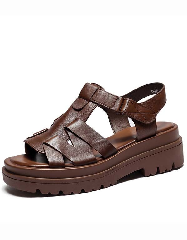 Handgemaakte Vintage Open Teen Platform Sandalen