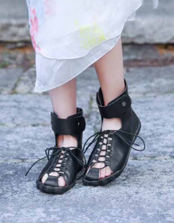 Handgemaakte Zomer Retro Leren Sandalen