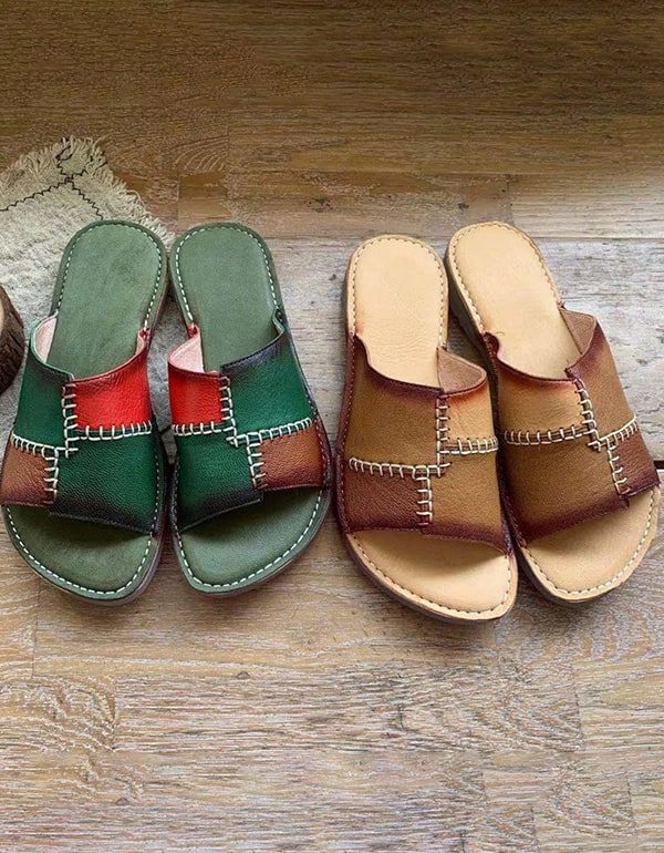 Leren Retro-slippers Voor Dames Met Kleurstiksels