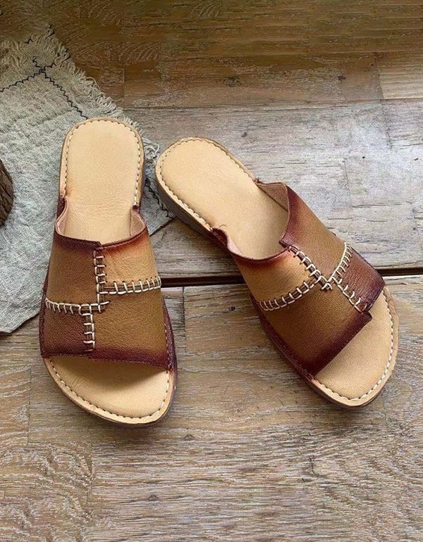 Leren Retro-slippers Voor Dames Met Kleurstiksels