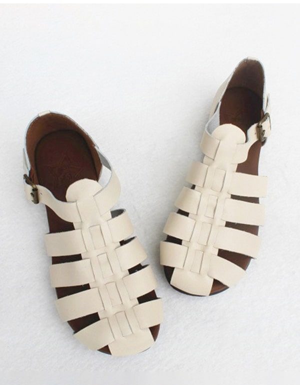 Retro Leren Sandalen Met Dichte Neus