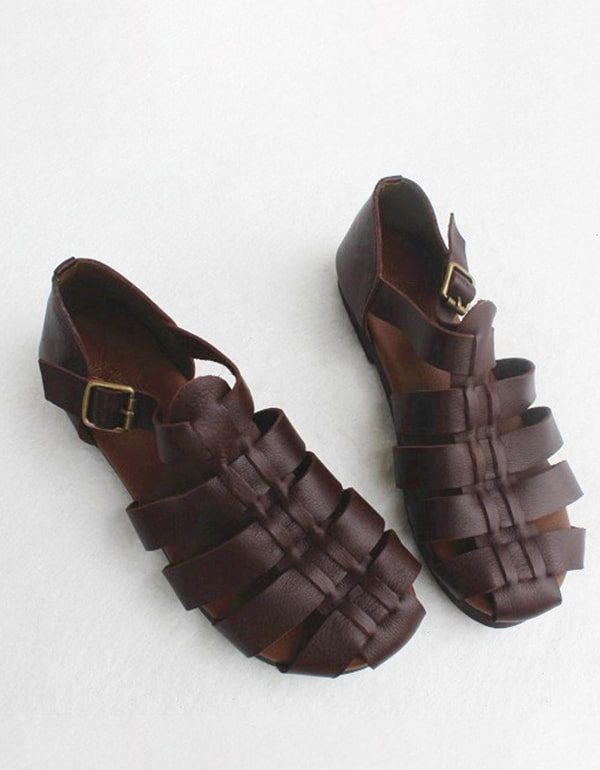 Retro Leren Sandalen Met Dichte Neus