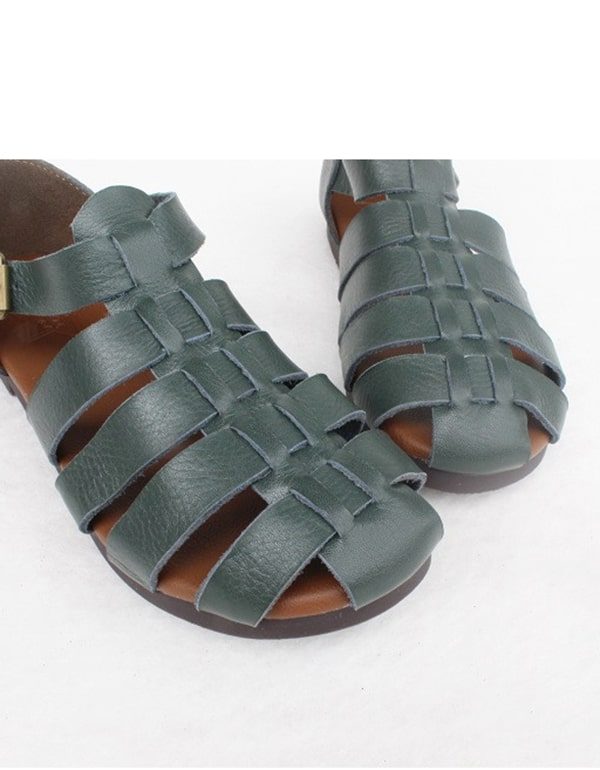 Retro Leren Sandalen Met Dichte Neus