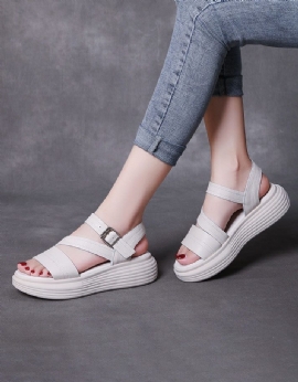 Retro Witte Sandalen Met Dikke Hak Uitgesneden